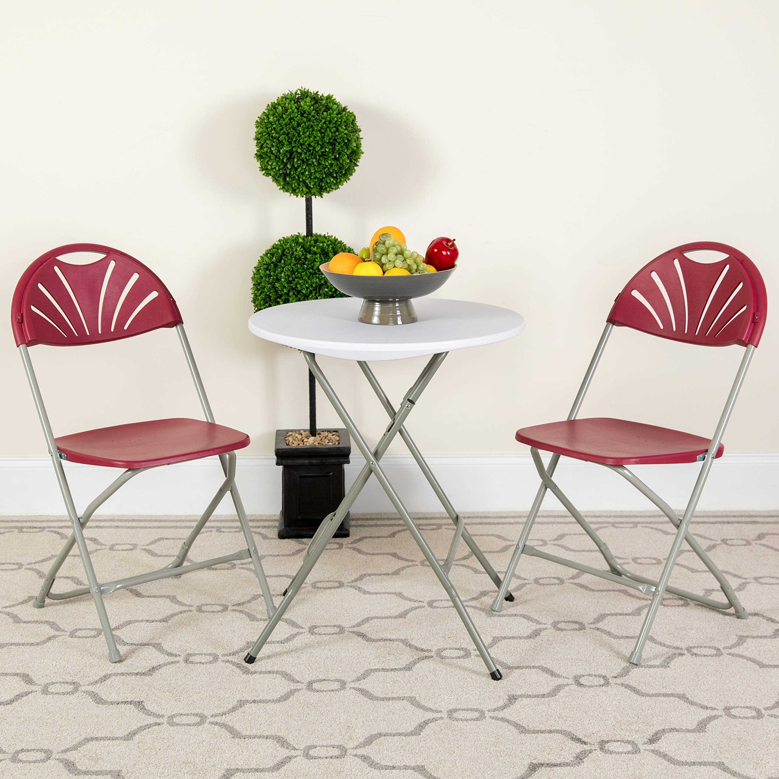 Flash Furniture Hercules Series 650 Lb. Capacity Burgundy Plastic Fan Back Folding Chair