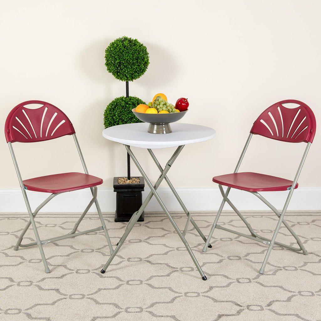 Flash Furniture Hercules Series 650 Lb. Capacity Burgundy Plastic Fan Back Folding Chair