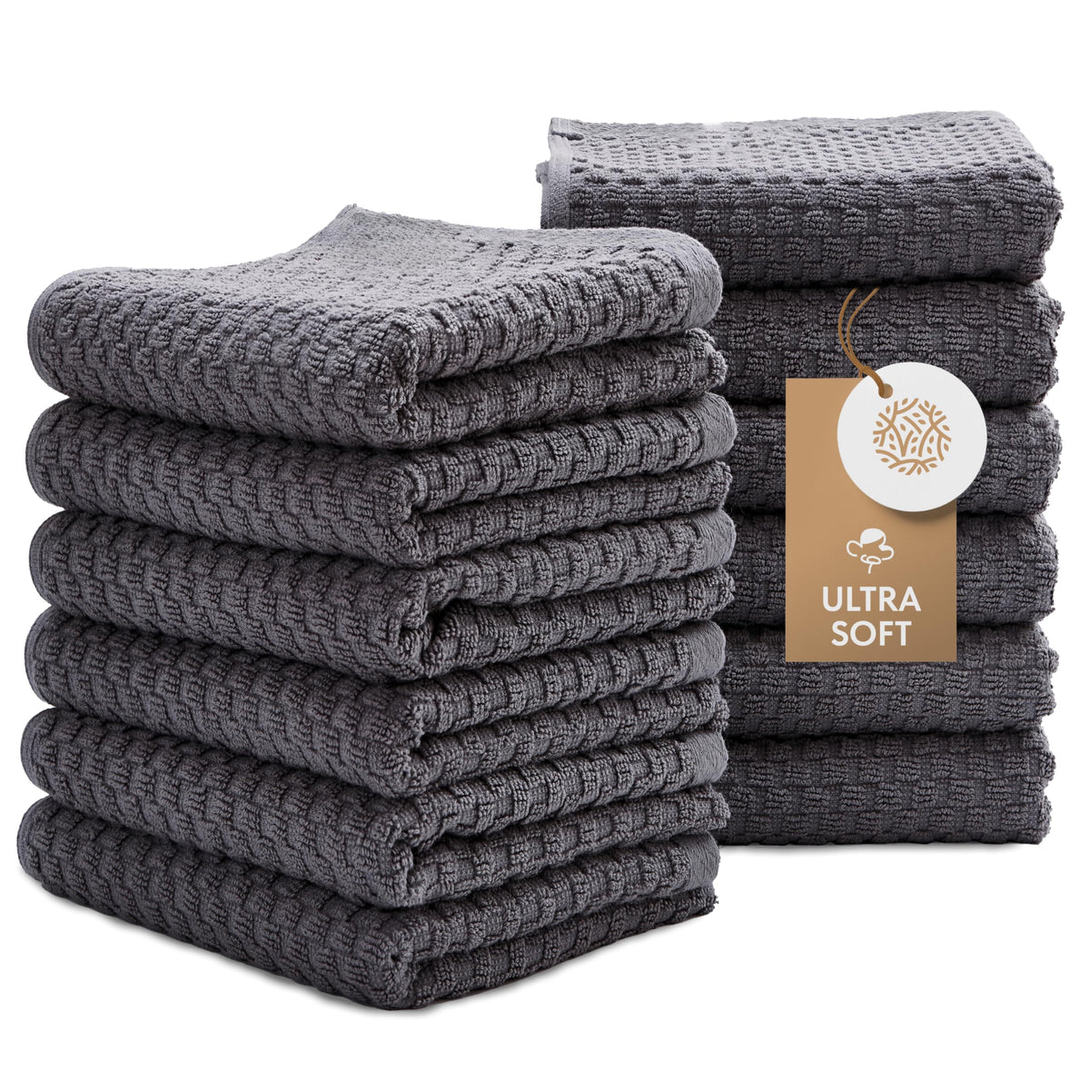 Super Absorbent Kitchen Towels 12 Pack - Premium 100% Cotton Kitchen Towels, 450GSM Thick Machine Washable Gray Dish Towels for 