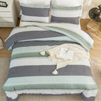Litanika Oversized King Comforter Set Sage Green 120X120-3 Pieces Lightweight Green White Colorblock Stripe Fluffy Bedding Comfo