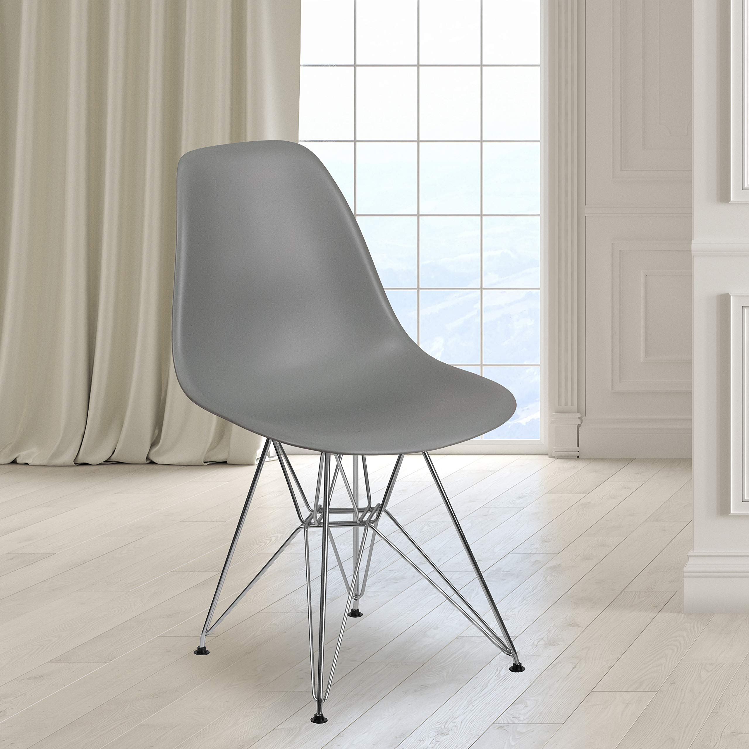 Flash Furniture Elon Series Moss Gray Plastic Chair With Chrome Base