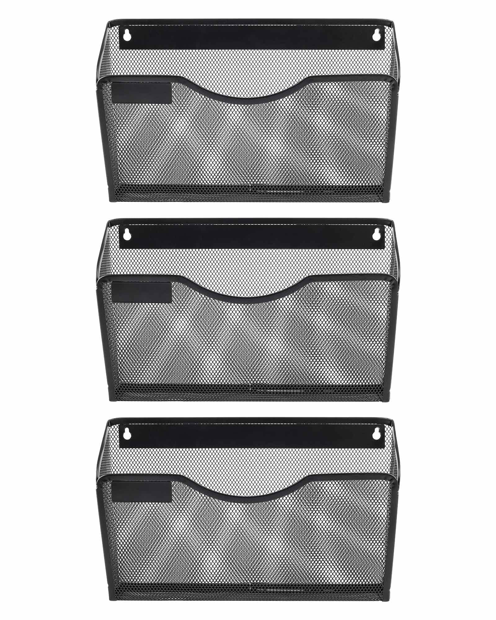 Easypag Hanging Wall File Organizer Mesh 3 Single Pocket Vertical Wall File Holder Mail Paper Rack With Nametag Label , Black