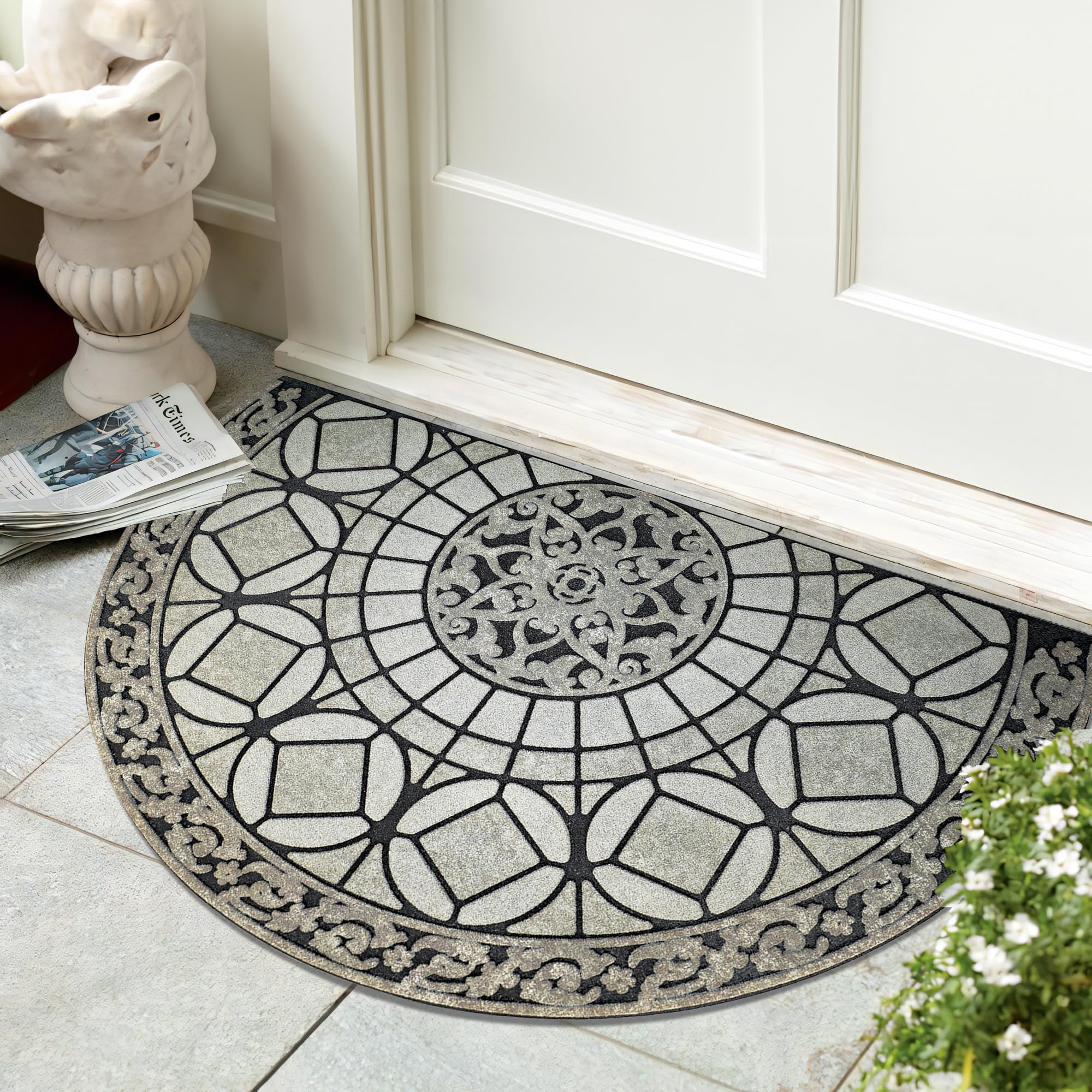 Half Round Door Mat for Outside Entry Rug Decorative Welcome Mat for Front Outdoor Entrance Sassafras Doormat 2 x 3 Rug Nonslip 