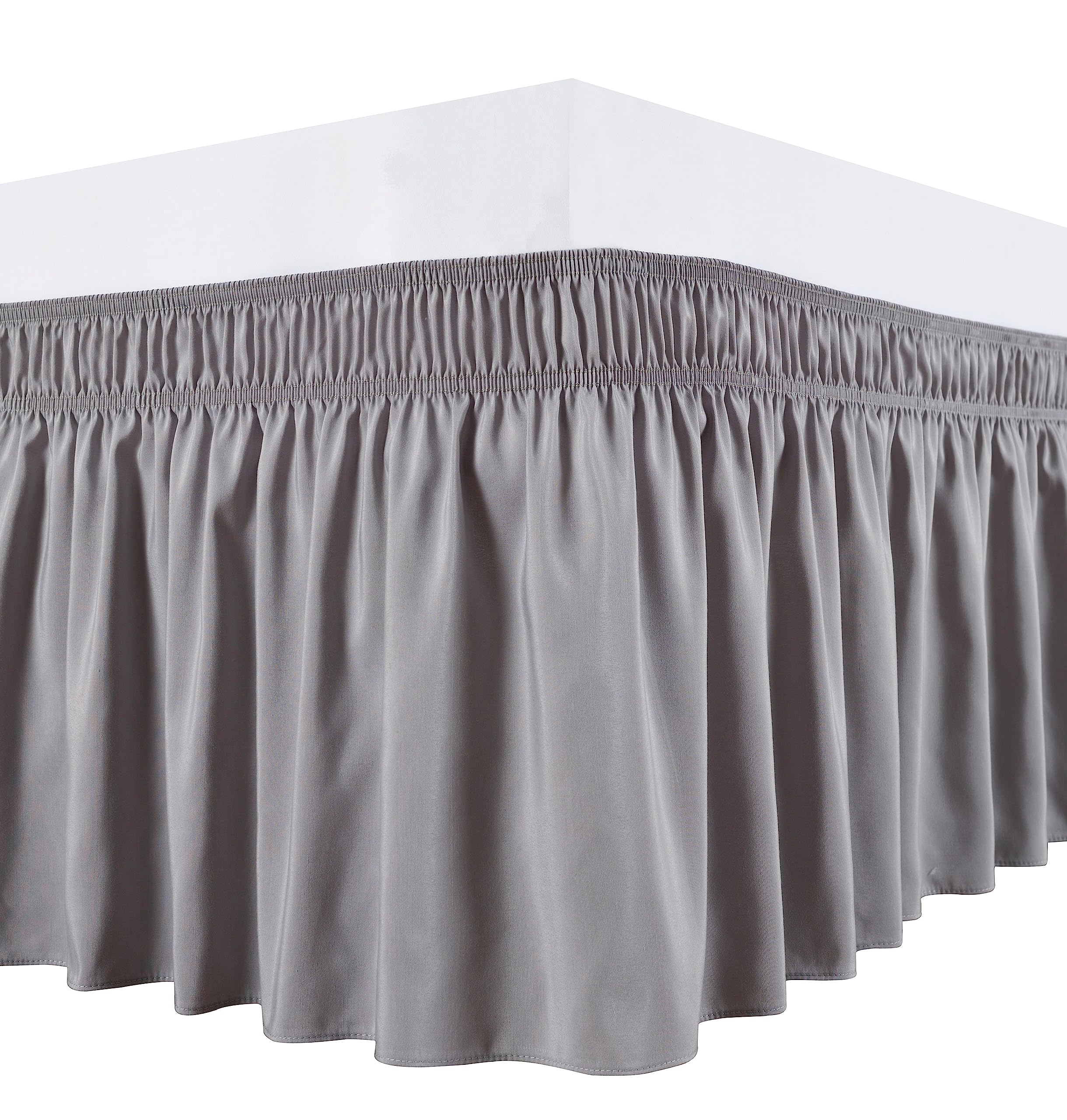 Biscaynebay Wrap Around Bed Skirts For King & Cal King Beds Extra Long Drop Of 21', Silver Grey Adjustable Elastic Dust Ruffles