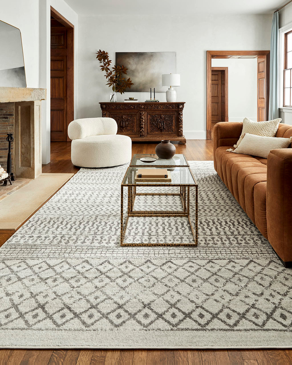 Livabliss Chester Boho Moroccan Area Rug, 7'10'' x 11', Cream/Charcoal