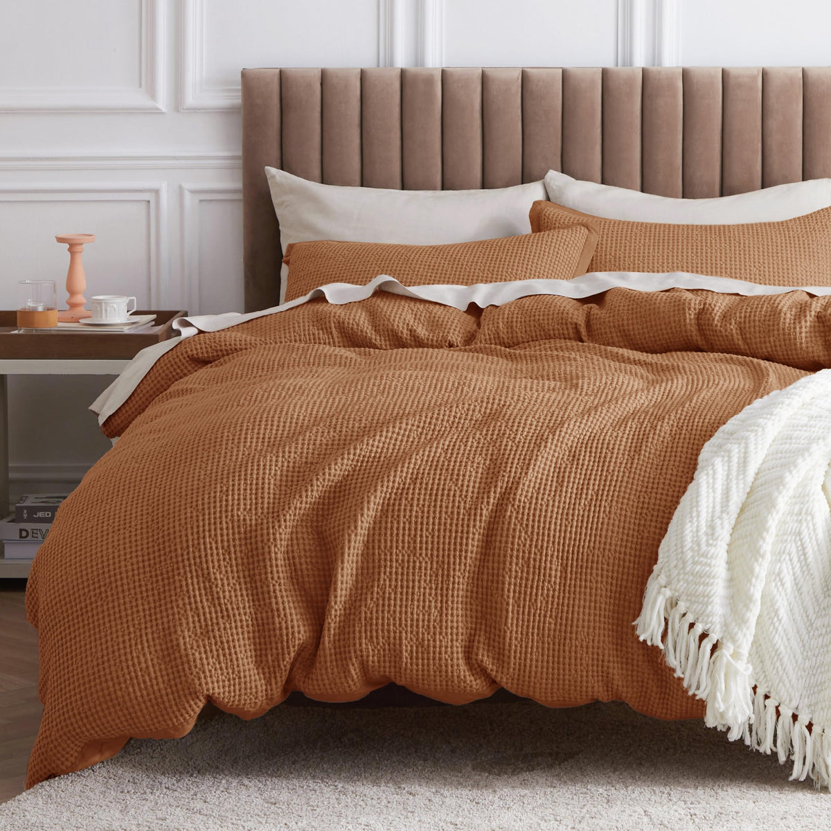 Bedsure Cotton Duvet Cover Queen - 100% Cotton Waffle Weave Hazel Duvet Cover Queen Size, Soft And Breathable Queen Duvet Cover