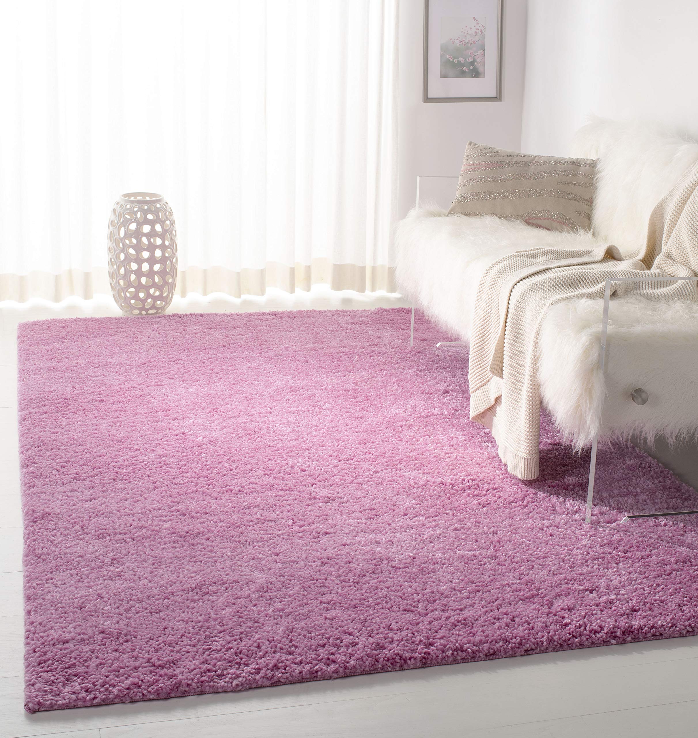 SAFAVIEH August Shag Collection Accent Rug - 4 Square, Pink, Solid Design, Non-Shedding & Easy Care, 1.2-inch Thick, Ideal for 