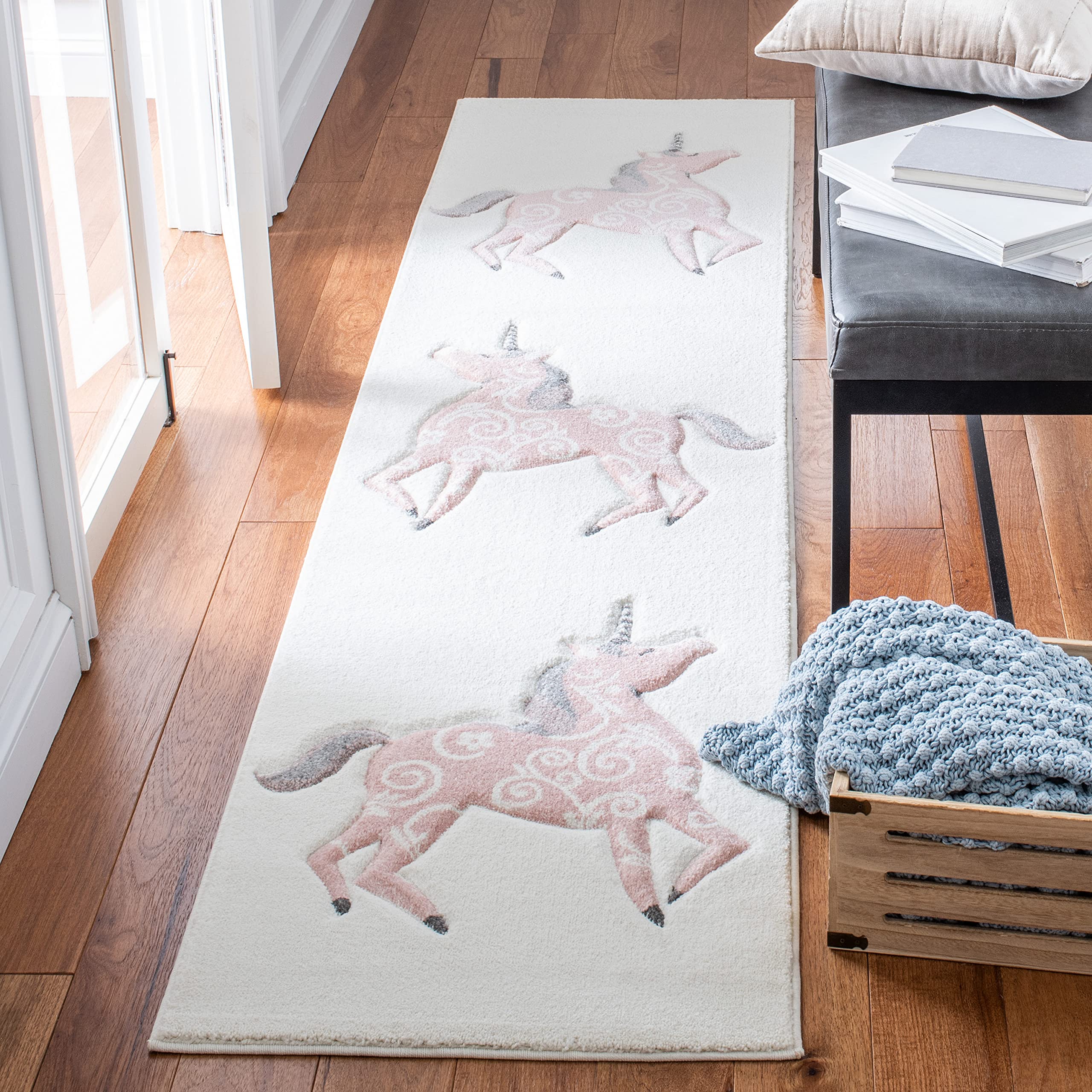 Safavieh Carousel Kids Collection Runner Rug - 2' X 8', Ivory & Pink, Non-Shedding & Easy Care, Ideal For High Traffic Areas For
