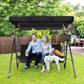 3-Seat Patio Swing Chair,Outdoor Porch Swing With Adjustable Canopy And Durable Steel Frame For Patio, Garden, Poolside (Black)