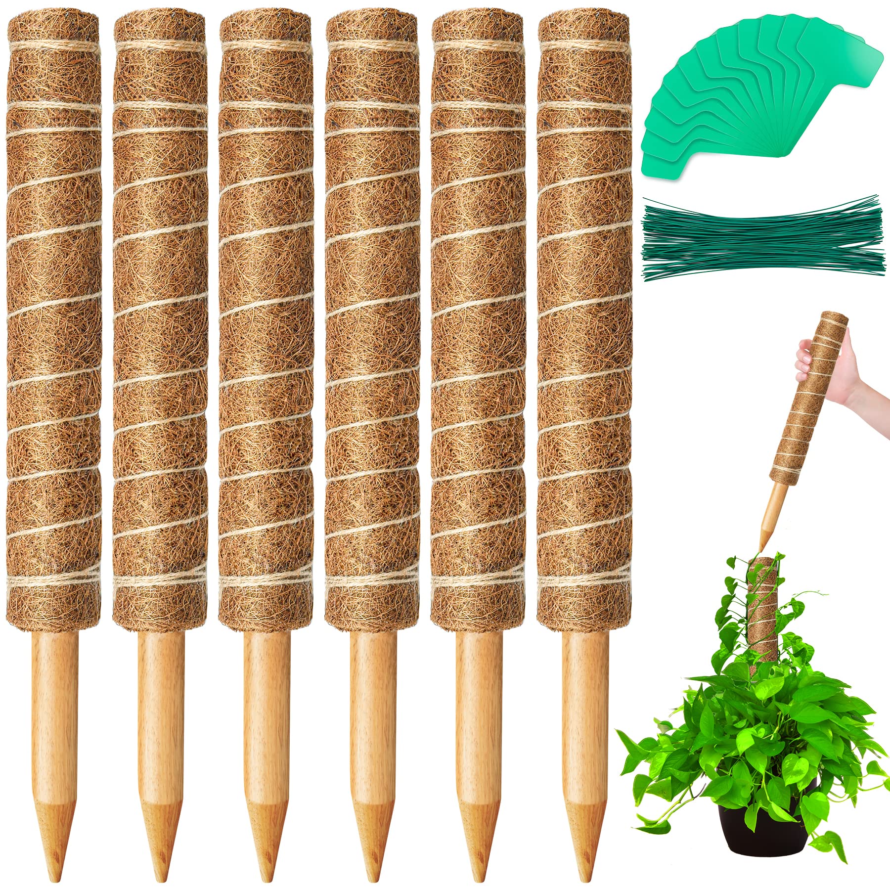 [6 Pack] 94' Moss Pole, Moss Pole For Plants Monstera, Plant Support Stakes For Indoor Climbing Plants, Monstera Stakes Coco Co