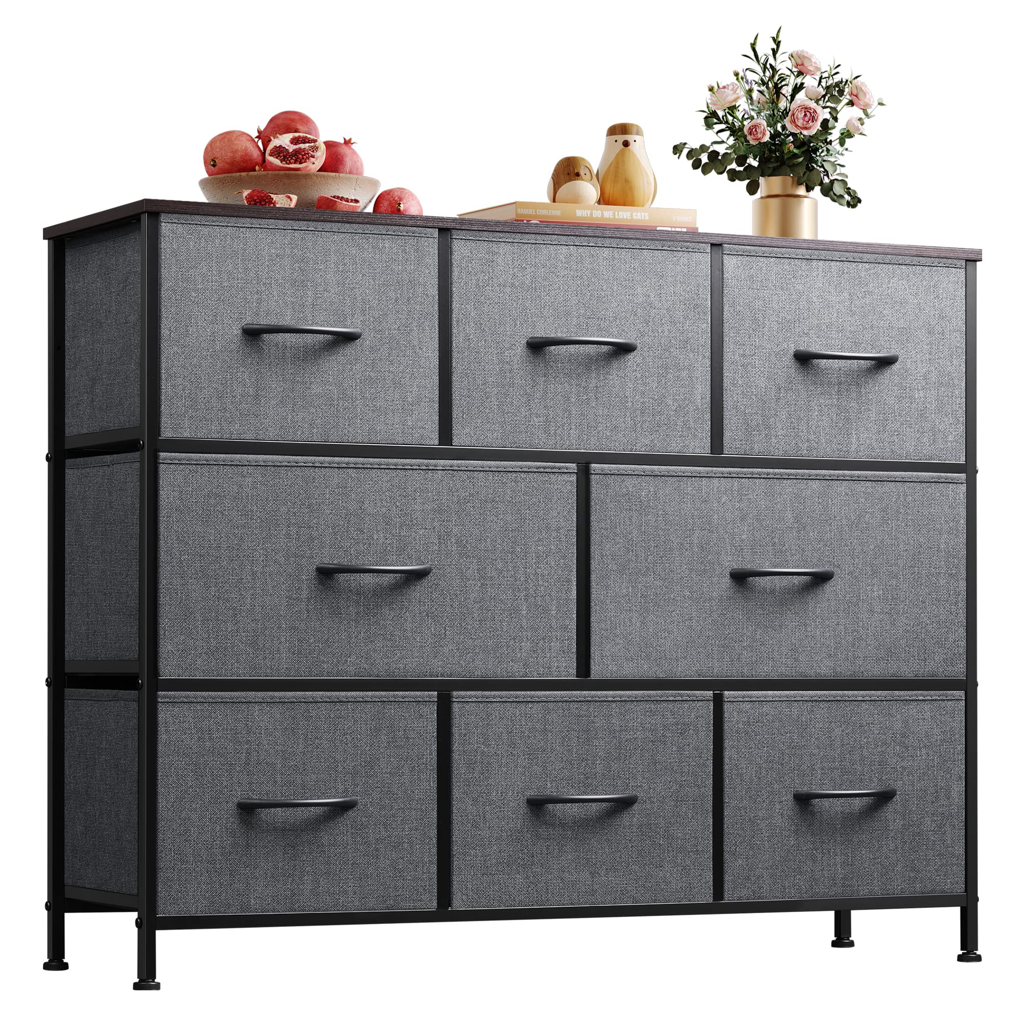 Wlive 8 Drawer Dresser For Bedroom, Fabric Dresser With Large Storage Drawer Unit For Entryway, Chest Of Drawers For Living Room, Dark Grey