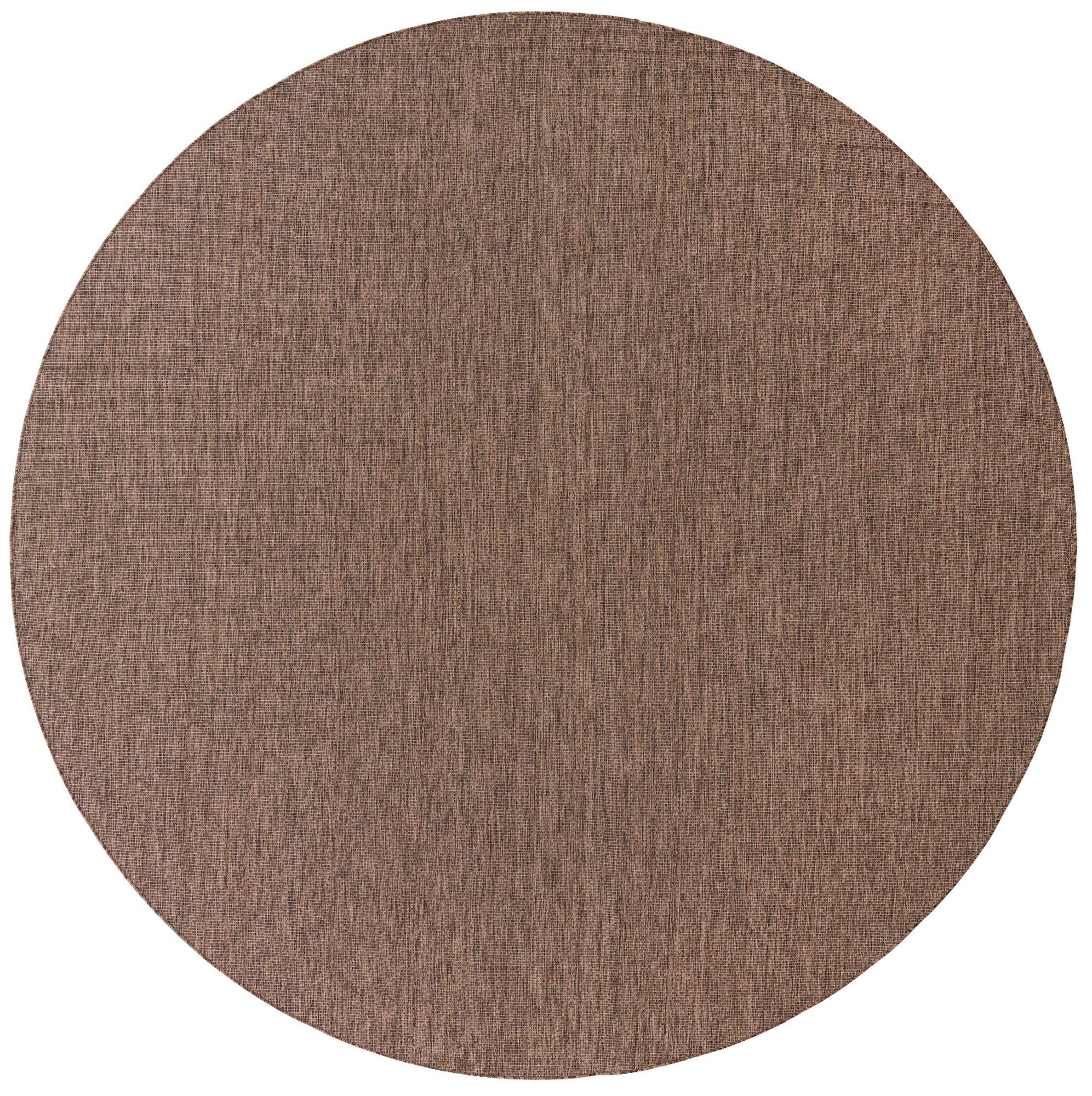Unique Loom Collection Casual Transitional Solid Heathered Indoor/Outdoor Flatweave Area Rug (13' Round, Light Brown/Ivory)