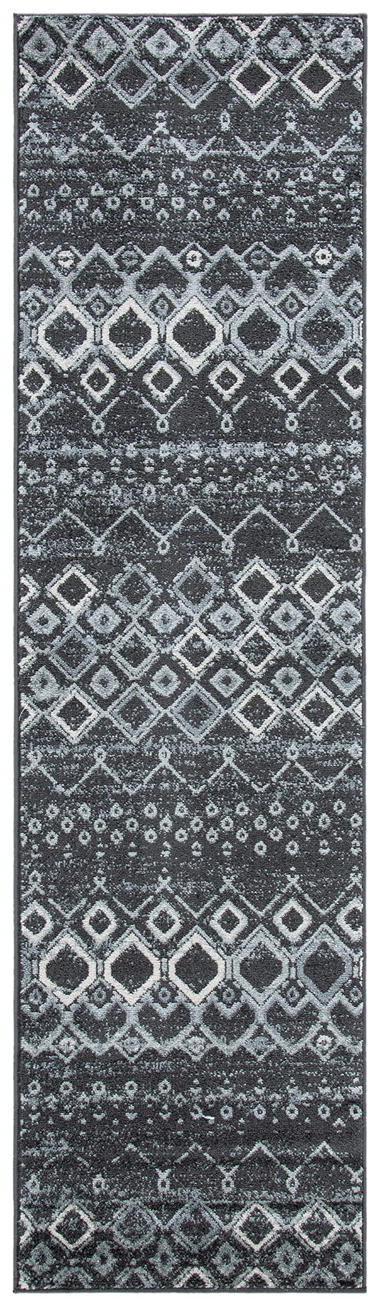 Safavieh Amsterdam Collection Runner Rug - 2'3'' X 8', Dark Grey & Light Grey, Moroccan Boho Design, Non-Shedding & Easy Care, I