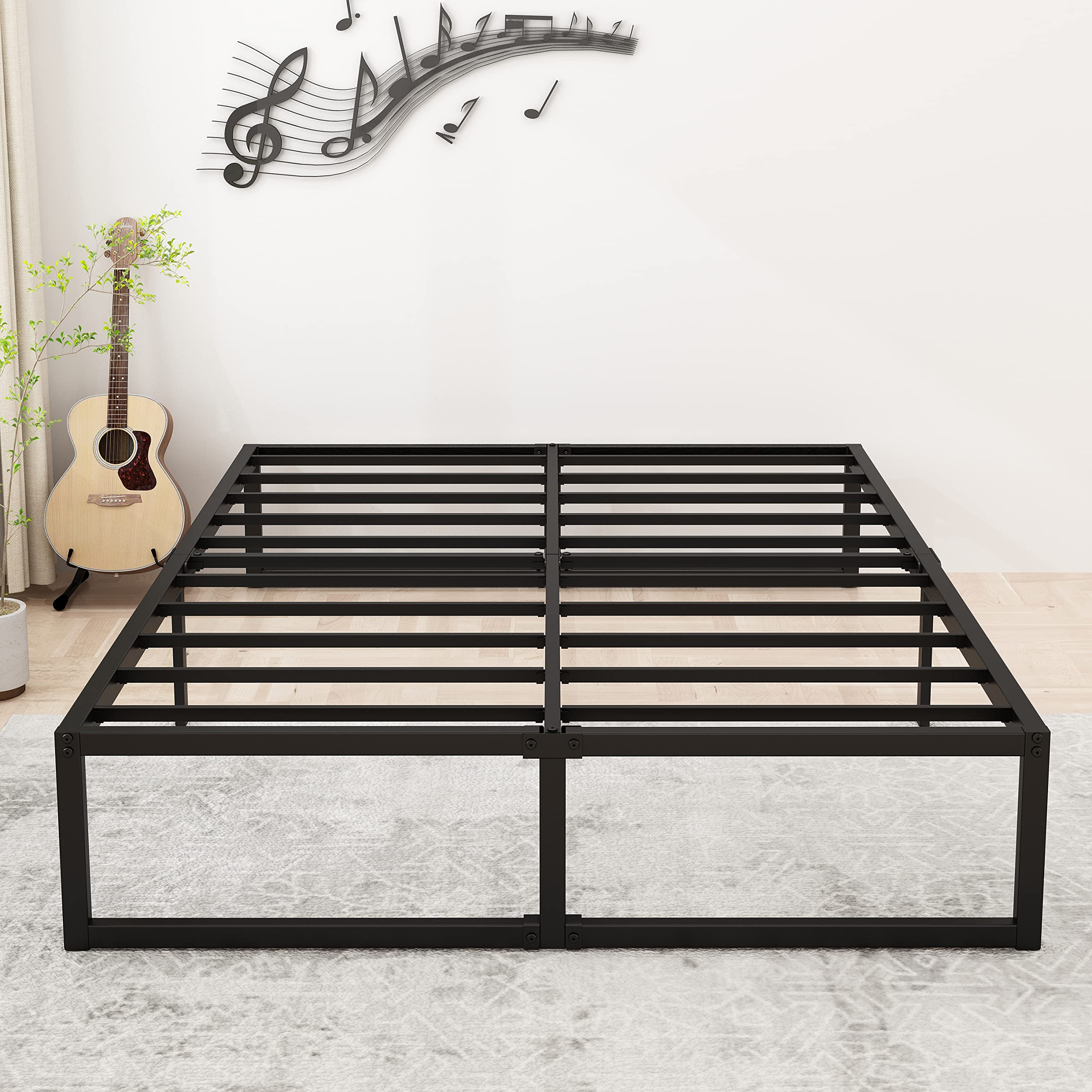 Lutown-Teen 14 Inch California King Bed Frames No Box Spring Needed Heavy Duty Metal Cal King Platform For Mattress Foundation, Noise Free, Easy Assembly, Black