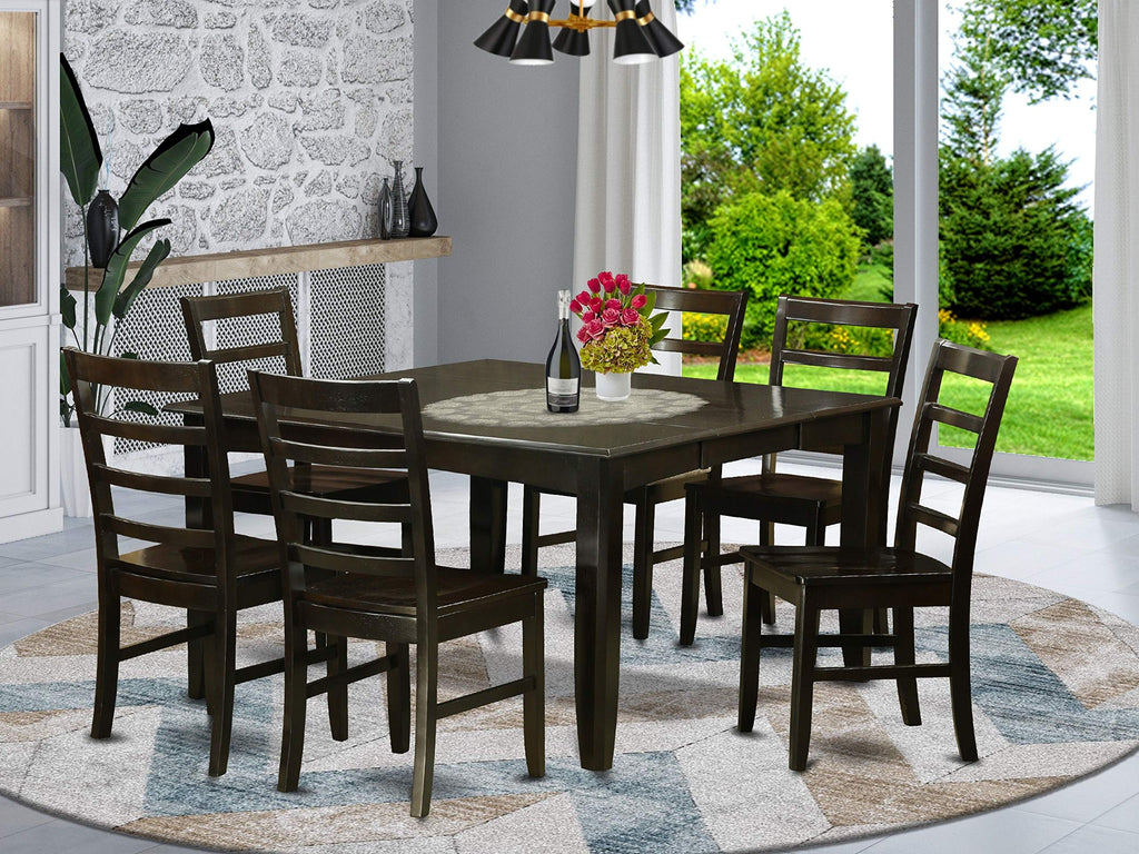 East West Furniture PARF7-CAP-W 7 Piece Room Set Consist of a Square Wooden Table with Butterfly Leaf and 6 Kitchen Dining Chairs, 54x54 Inch
