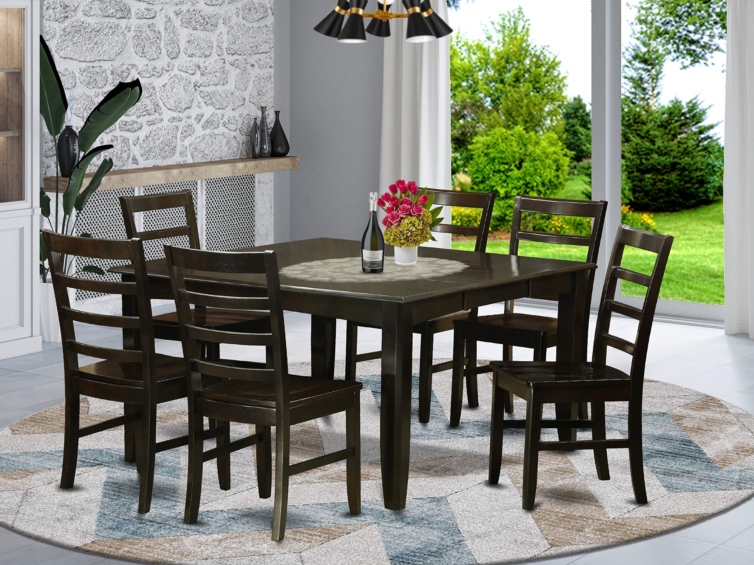 East West Furniture PARF7-CAP-W 7 Piece Room Set Consist of a Square Wooden Table with Butterfly Leaf and 6 Kitchen Dining Chairs, 54x54 Inch