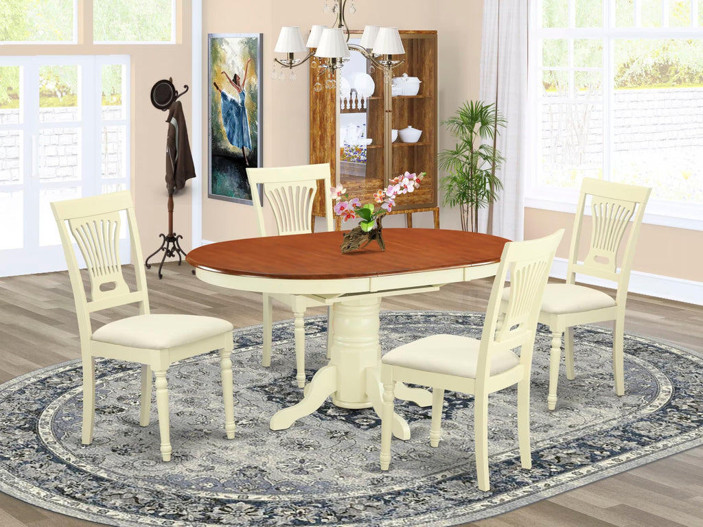 East West Furniture AVPL5-WHI-C 5 Piece Dinette Set for 4 Includes an Oval Dining Room Table with Butterfly Leaf and 4 Linen Fabric Kitchen Dining Chairs, 42x60 Inch, Buttermilk & Cherry
