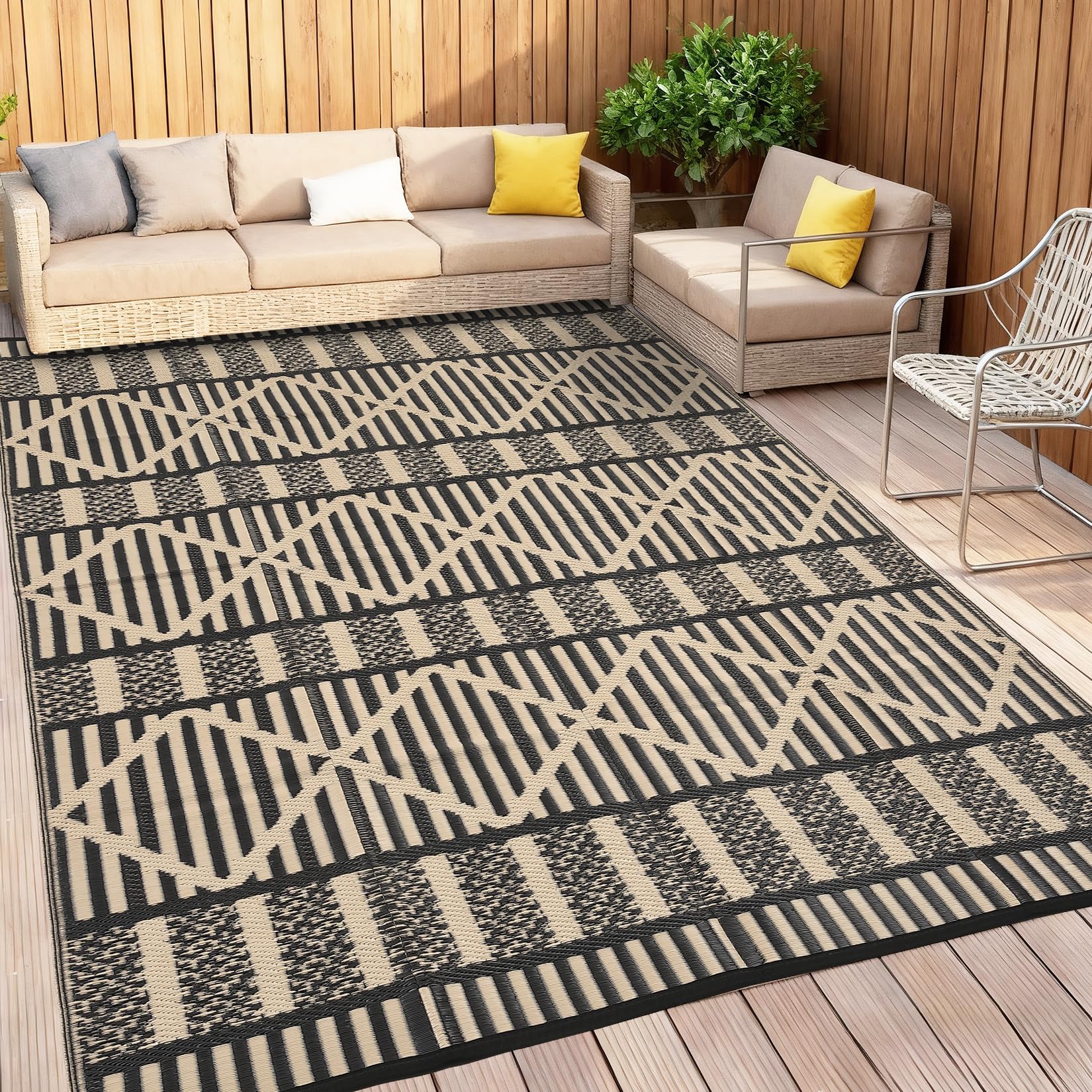 Garvee 8x10 Outdoor Rug Waterproof Patio Mat, Reversible Plastic Camping Rug for RV, Balcony, Backyard, Porch, Deck, Easy Clean,