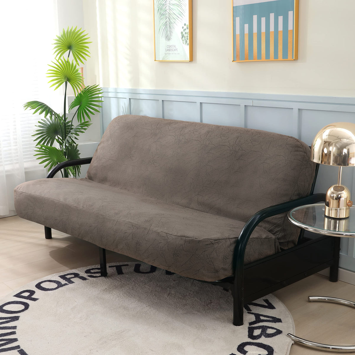 OctoRose Full Size 54x75x8inch 3 Side Zipper Classic Soft Velvet Futon Cover Slipcover Sofa Day Bed Mattress Cover Couch Protect