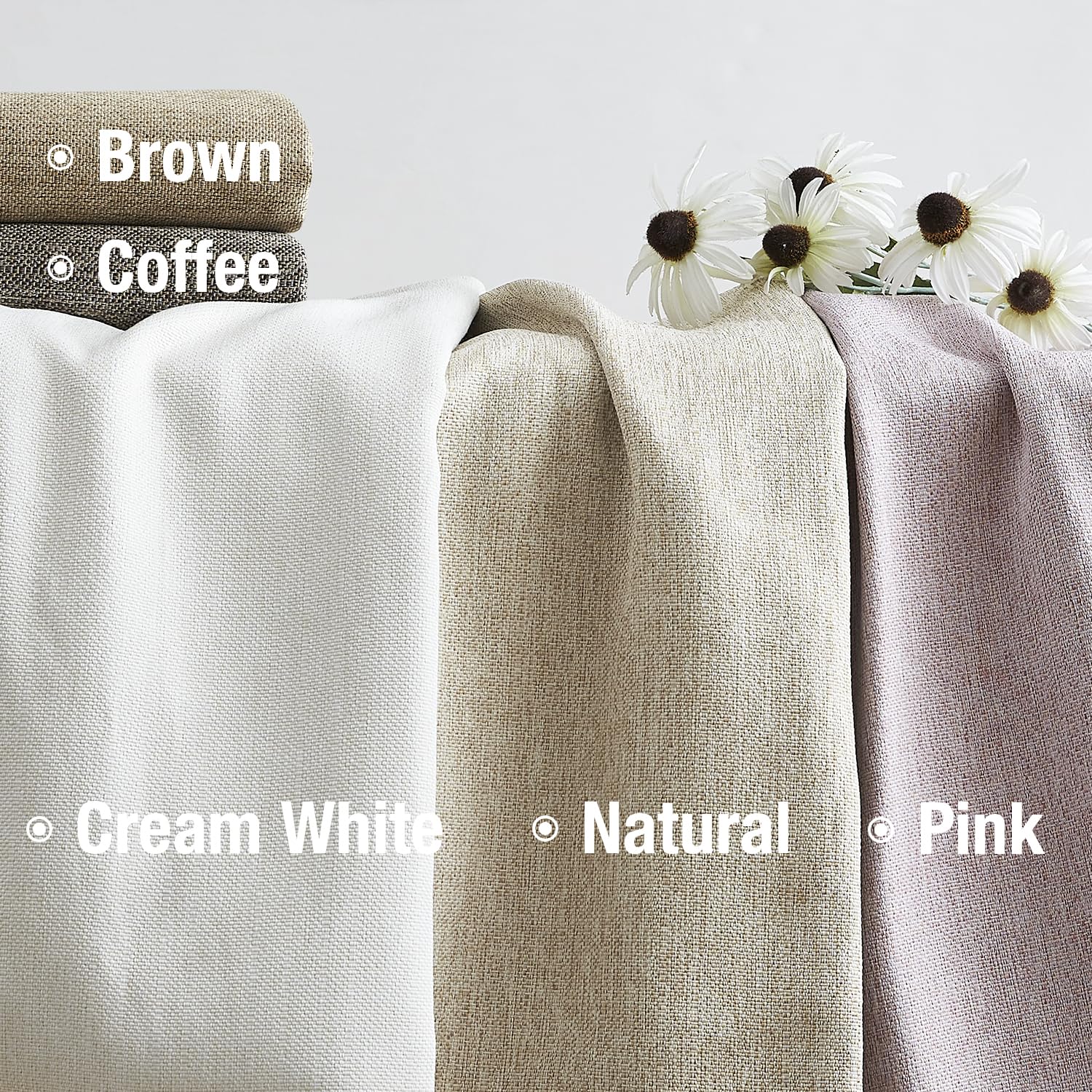 Cream White Linen Blackout Curtains For Living Room Bedroom, Thermal Insulated Energy Saving Window Panels Farmhouse Burlap Text