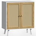 infurnic Rattan Storage Cabinet, Small Sideboard Buffets Storage Cabinet with Doors for Kitchen & Entryway Storage, White