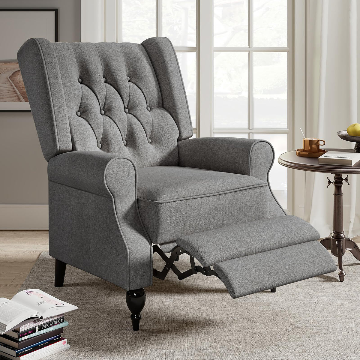 Jocisland Pushback Recliner Chair, Mid Century Accent Wingback Chairs For Adults, Small Tufted Push Back Club Single Sofa Armcha