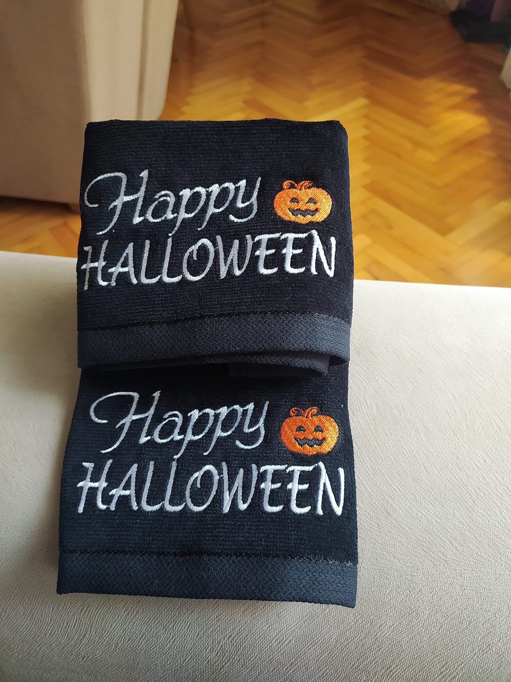 2 Pack Happy Halloween Hand Towels, 100% Soft Cotton, Basket Stuffers, (12X20 Inches) Decor Hand Towels Gift Packed, Decorative