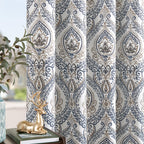 Jinchan 100% Blackout Curtains 108 Inch Length 2 Panels Blue Damask Medallion Window Curtains For Bedroom Extra Long Grommet Thermal Insulated Drapes For Living Room Vintage Window Treatments Set