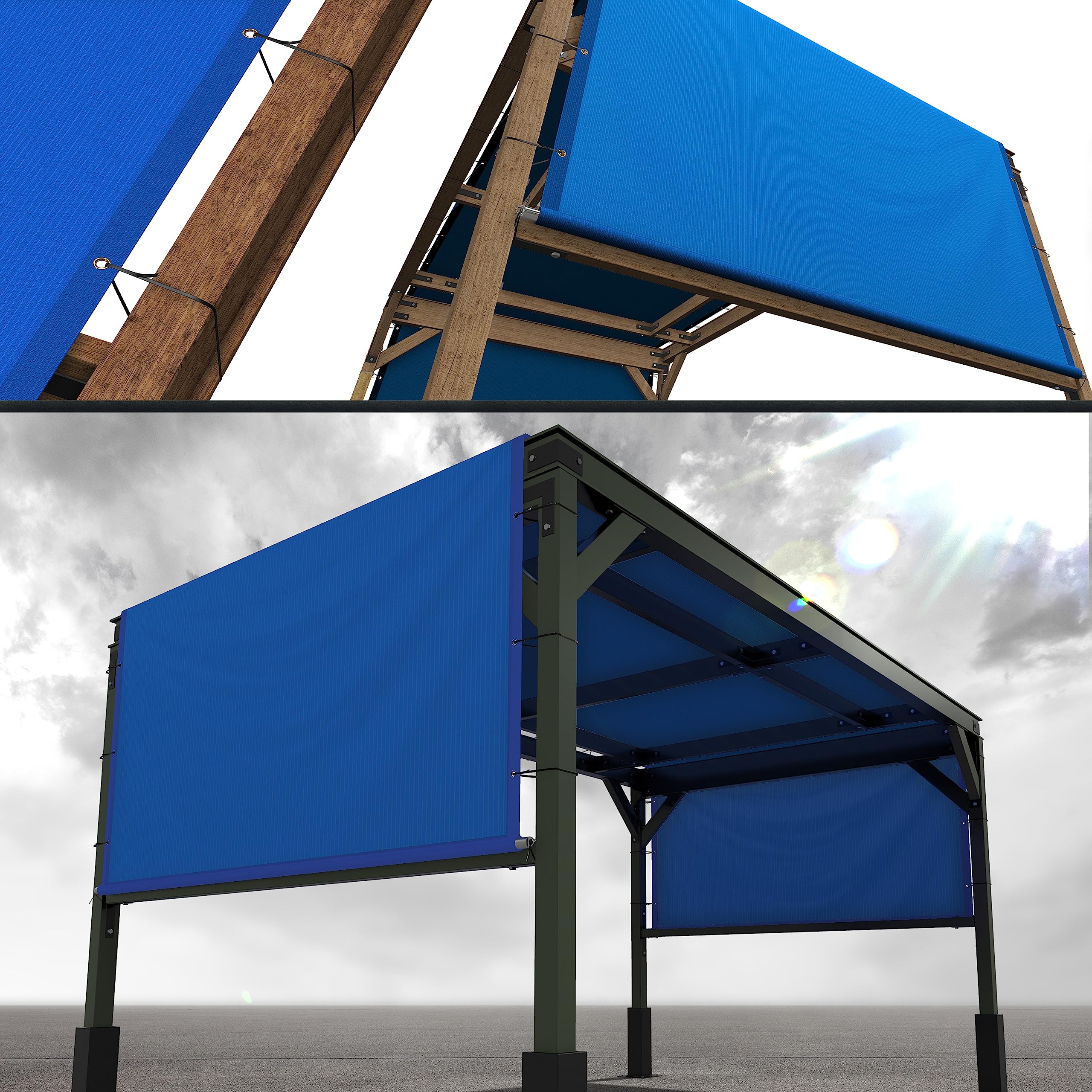Royal Shade 10' W X 30' L Blue Pergola Sun Shade Canopy Replacement Cover With Stainless Steel Weighted Rods, 95% Uv Blockage, C