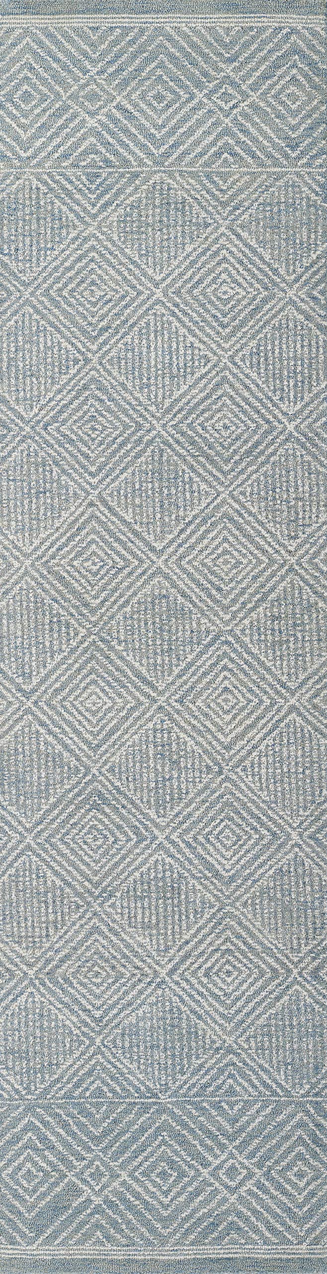 Momeni Mallorca Wool Hand Hooked Contemporary Indoor Area Rug, Blue, 2 X 8 Runner