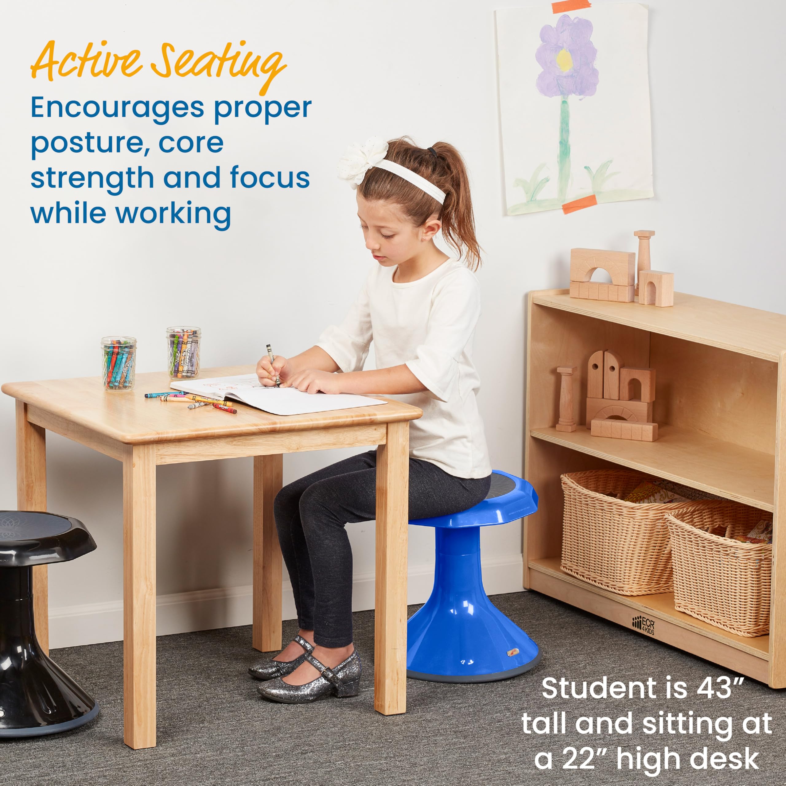 Ecr4Kids Ace Active Core Engagement Wobble Stool, 15-Inch Seat Height, Flexible Seating, Blue