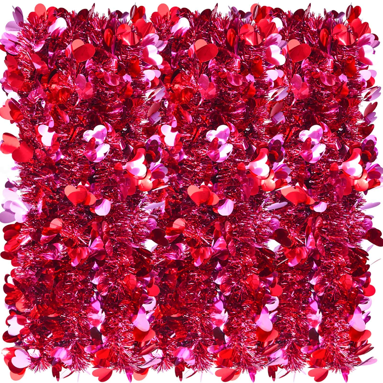 26.2 Feet Heart Tinsel Garland Valentines Day Metallic Tinsel Twist Garland Red and Pink Valentines Tree Decoration Shiny Hangin