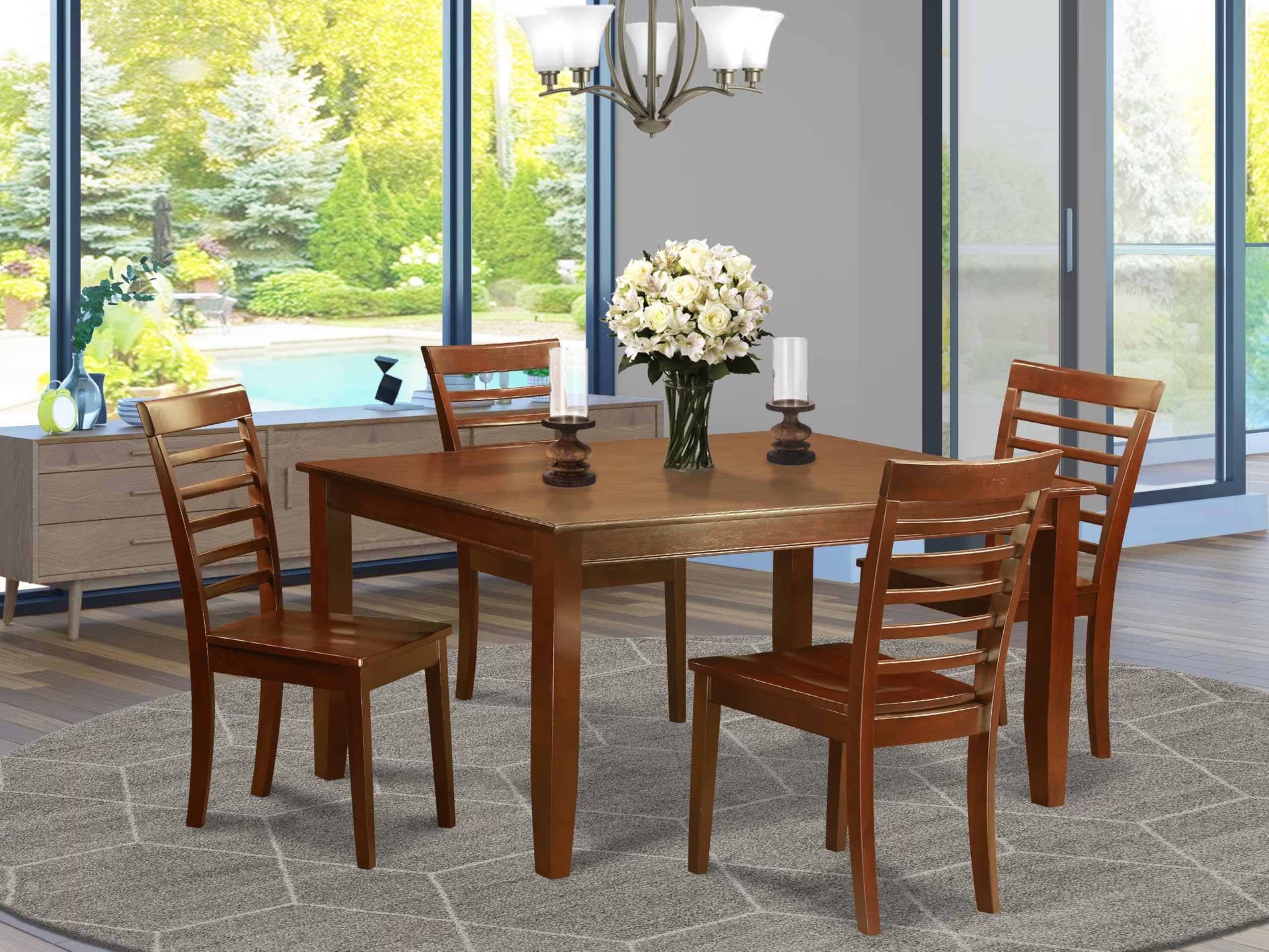 East West Furniture DUML5-MAH-W 5 Piece Dining Set Includes a Rectangle Dining Room Table and 4 Kitchen Chairs, 36x60 Inch, Mahogany