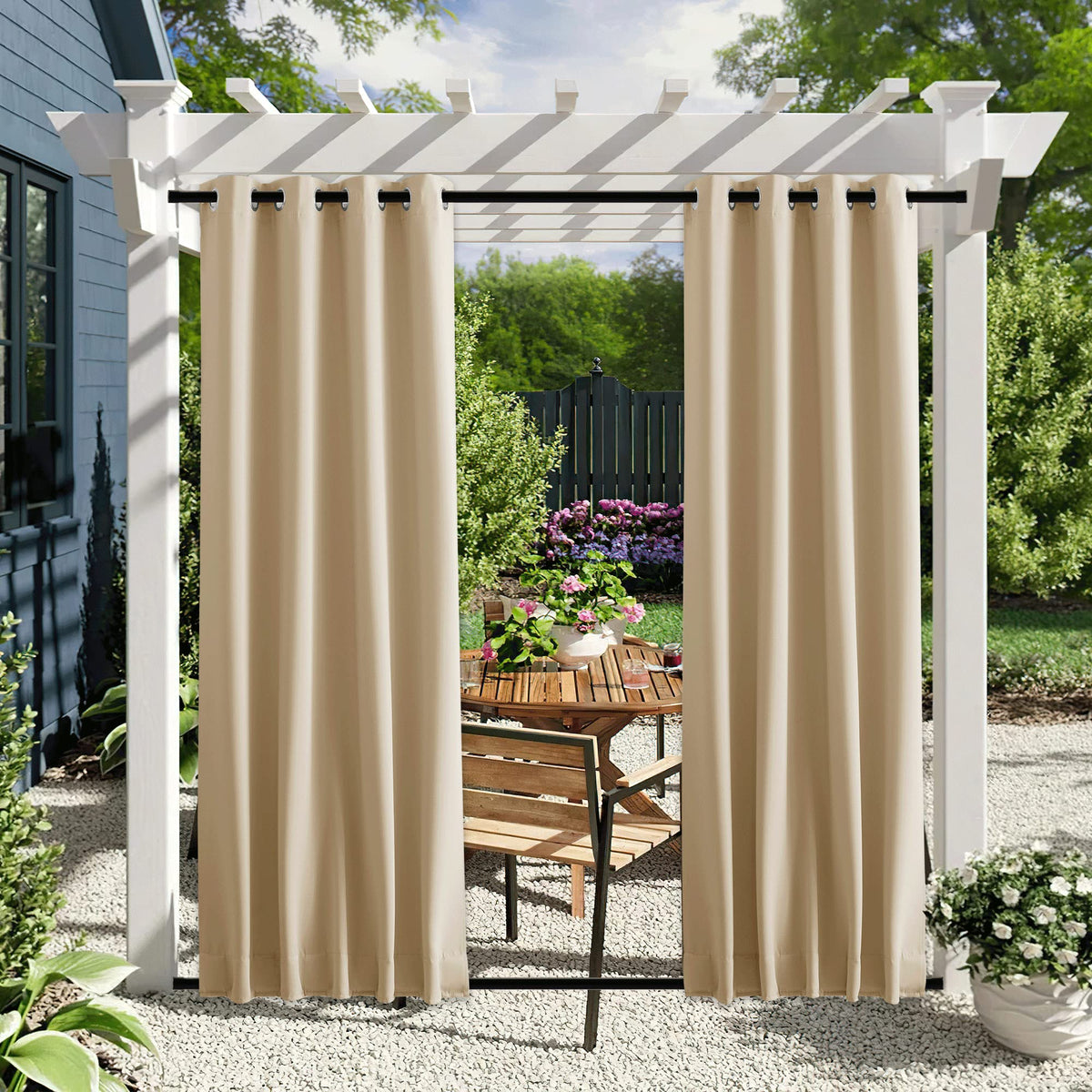 Nicetown 2 Panels Outdoor Patio Curtains Windproof & Waterproof, Top & Bottom Grommet & Back Tab Light Blocking Drapes Keep Priv