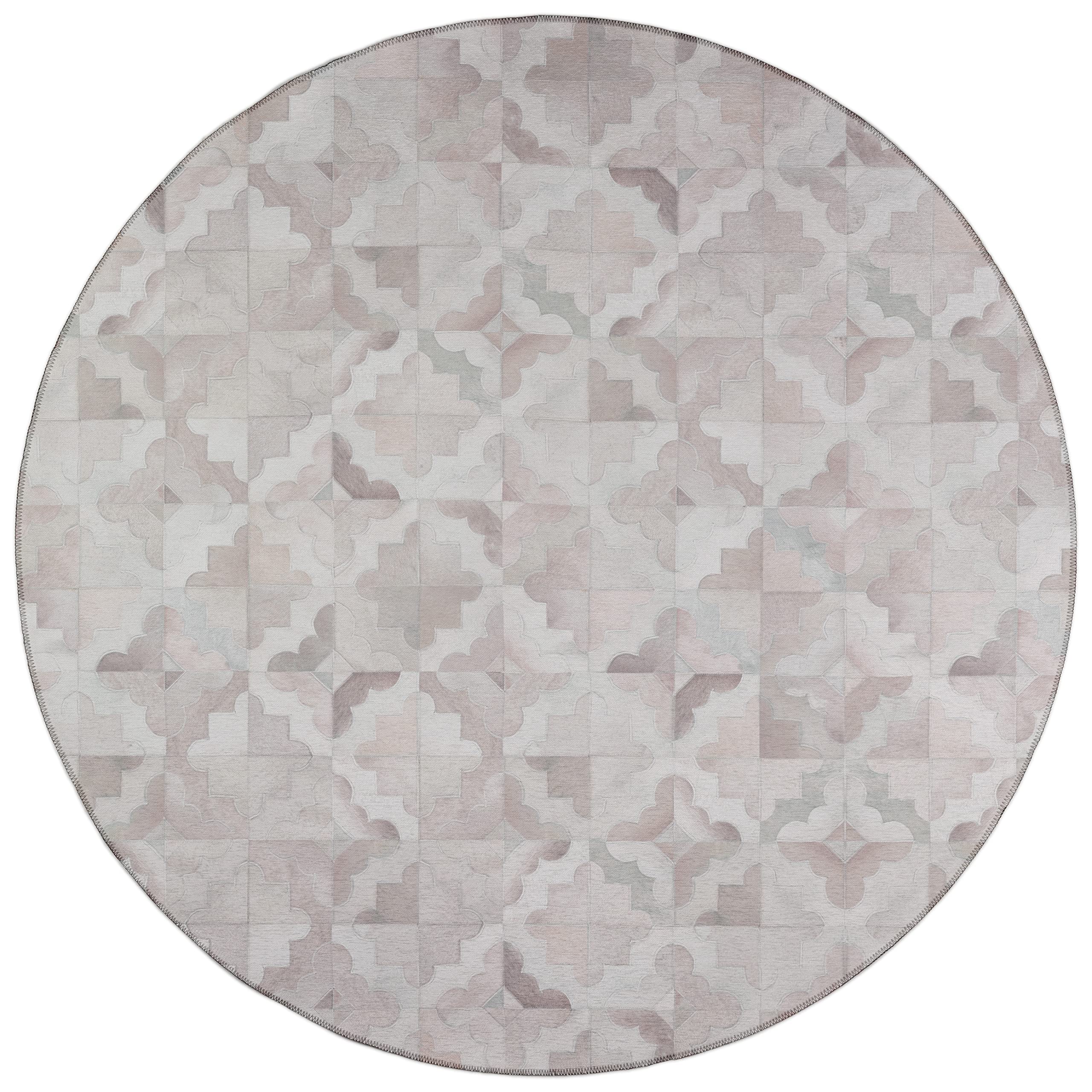 Addison Rugs Laredo Alr38 Ivory Washable 8' X 8' Indoor Outdoor Round Rug, Easy Clean, Machine Washable, Non Shedding, Bedroom, Entry, Living Room, Dining Room, Kitchen, Patio Rug