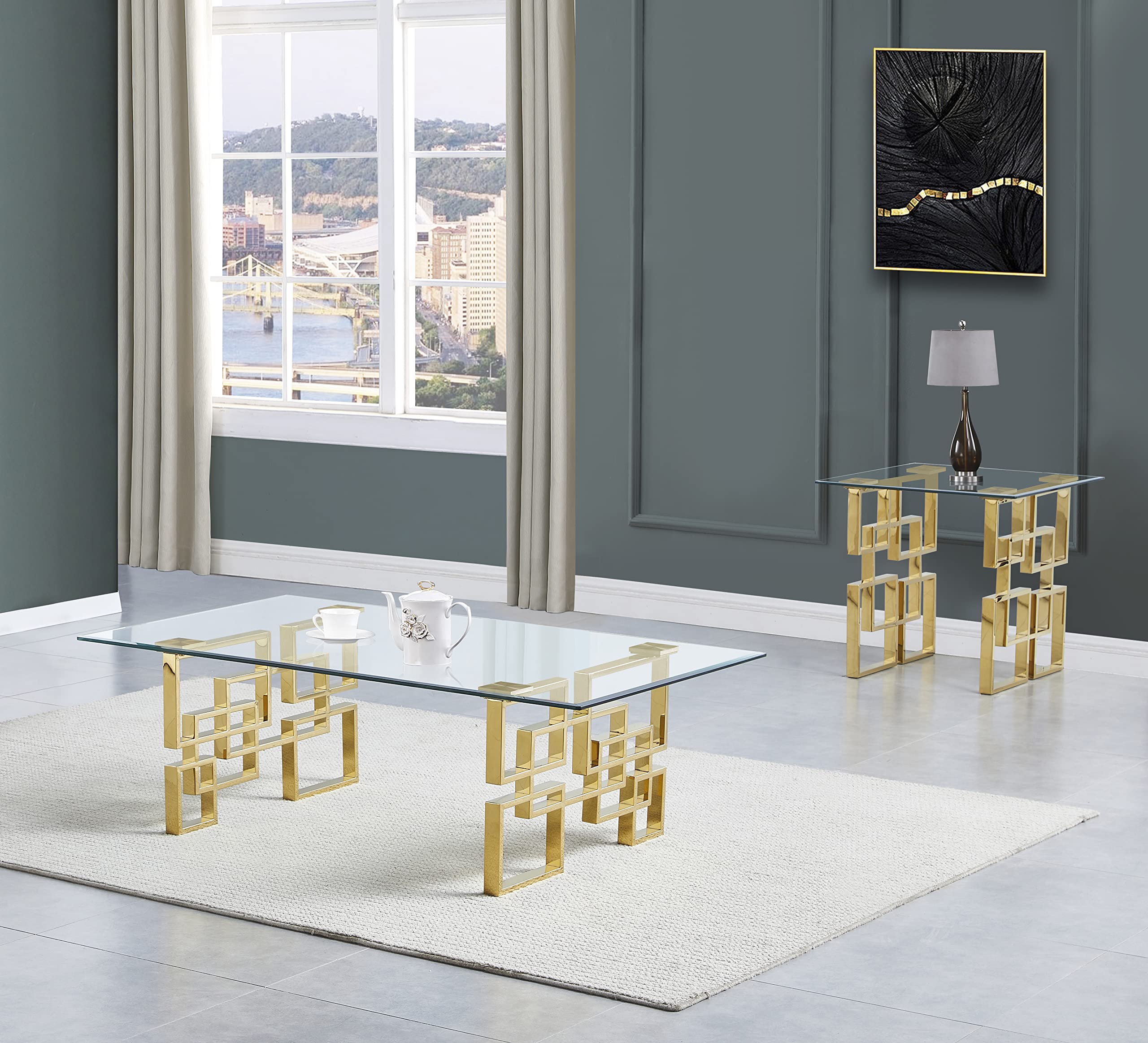 Best Quality Furniture CT236-7 Coffee Table Set, Gold