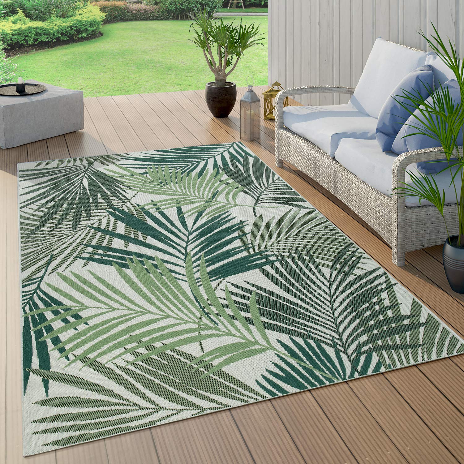 Indoor & Outdoor Rug For Patio Jungle Floral Palm Trees Design Green, Size: 6'7' X 9'6'