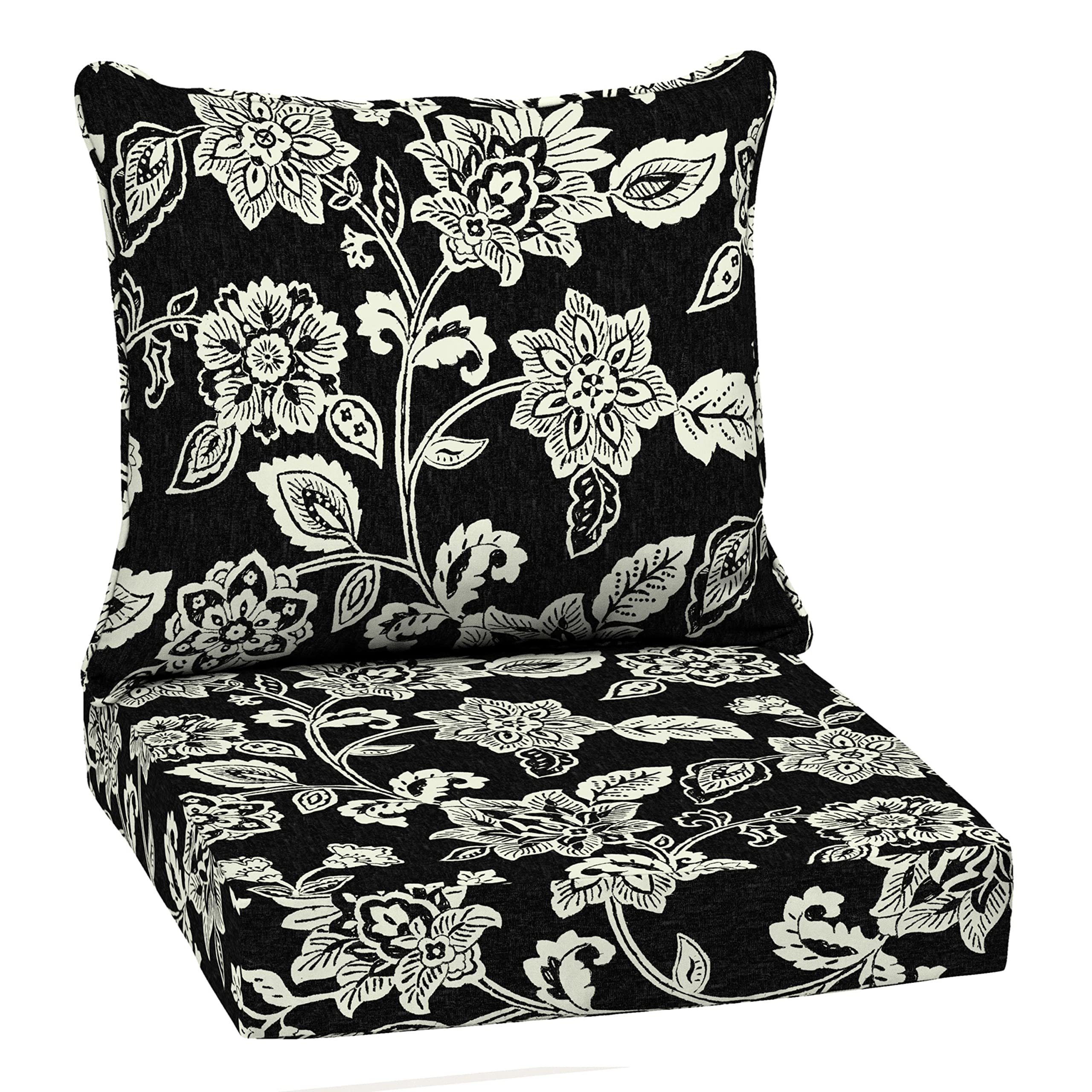 Arden Selections Outdoor Deep Seat Cushion Set, 22 X 24, Water Repellent, Fade Resistant 22 X 24, Ashland Black Jacobean
