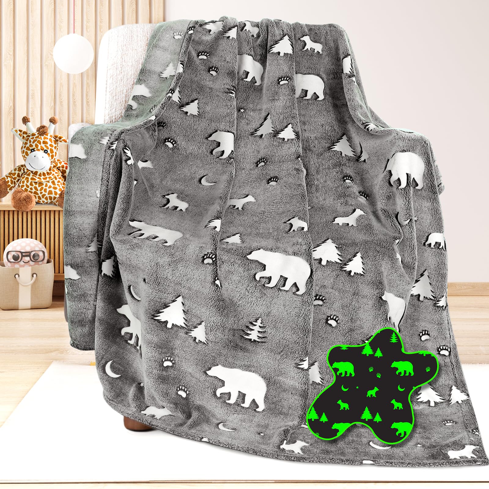 UOFON Bear Gifts Toys for Kids Boys Baby-Glow in The Dark Blanket Bear Presents for Birthday Bear Decor Age 12 3 4 5 6 7 8 9 10 