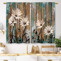 Laifzere Teal Farmhouse Flower Kitchen Curtains Wooden Barn Small Short Cafe Window Curtains Rustic Butterfly Country Spring Bat
