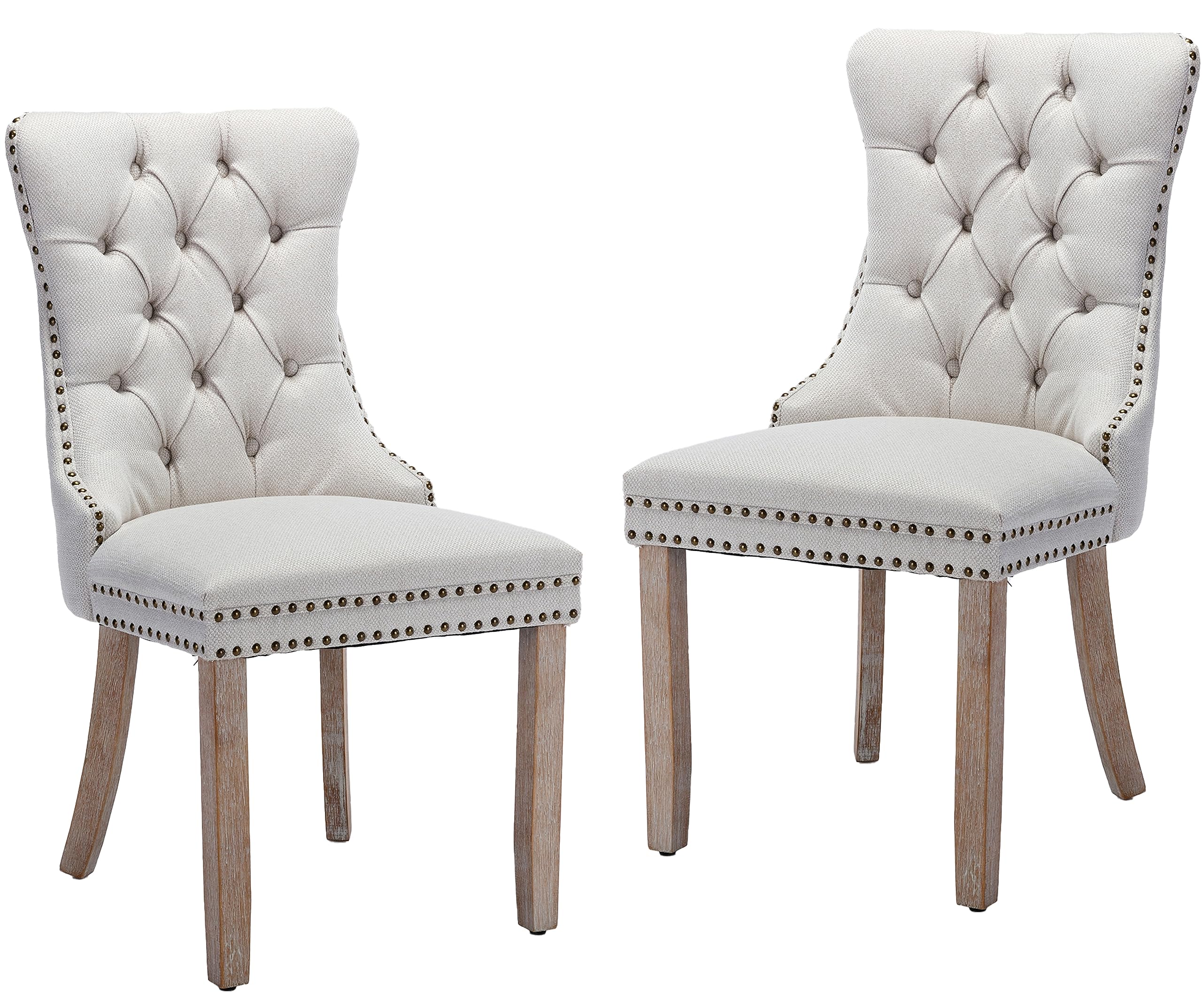 Lktart Upholstered Dining Chairs Set Of 2 With Button Tufted, Linen Chair With Solid Wood Legs For Dining Room, Living Room, Bed