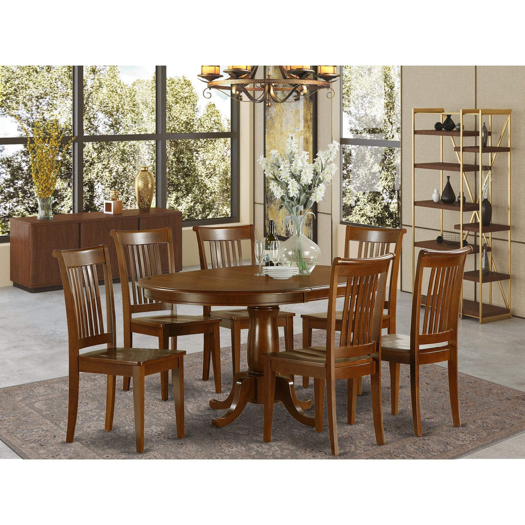 East West Furniture PORT7-SBR-W 7 Piece Room Set Consist of an Oval Kitchen Table with Butterfly Leaf and 6 Dining Chairs, 42x60 Inch