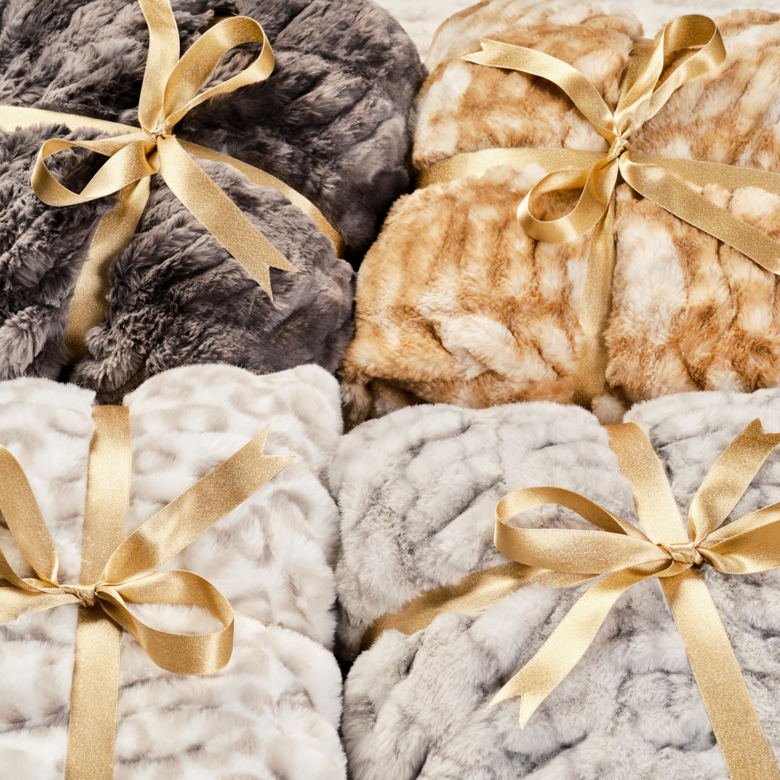 Chanasya Premium Ruched Faux Fur Throw Blanket - Luxurious, Soft Reversible Mink Blanket - 50' X 65    - Dark Gray