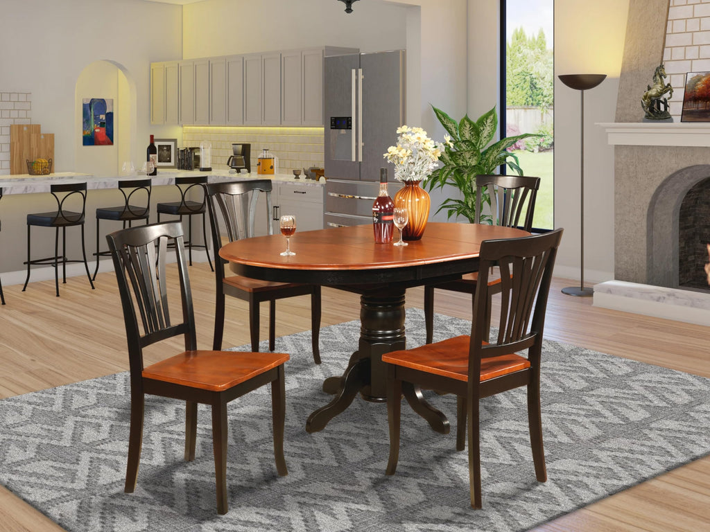 East West Furniture Avon 5 Piece Set Includes an Oval Dining Room Table with Butterfly Leaf and 4 Kitchen Chairs, 42x60 Inch, Black & Cherry