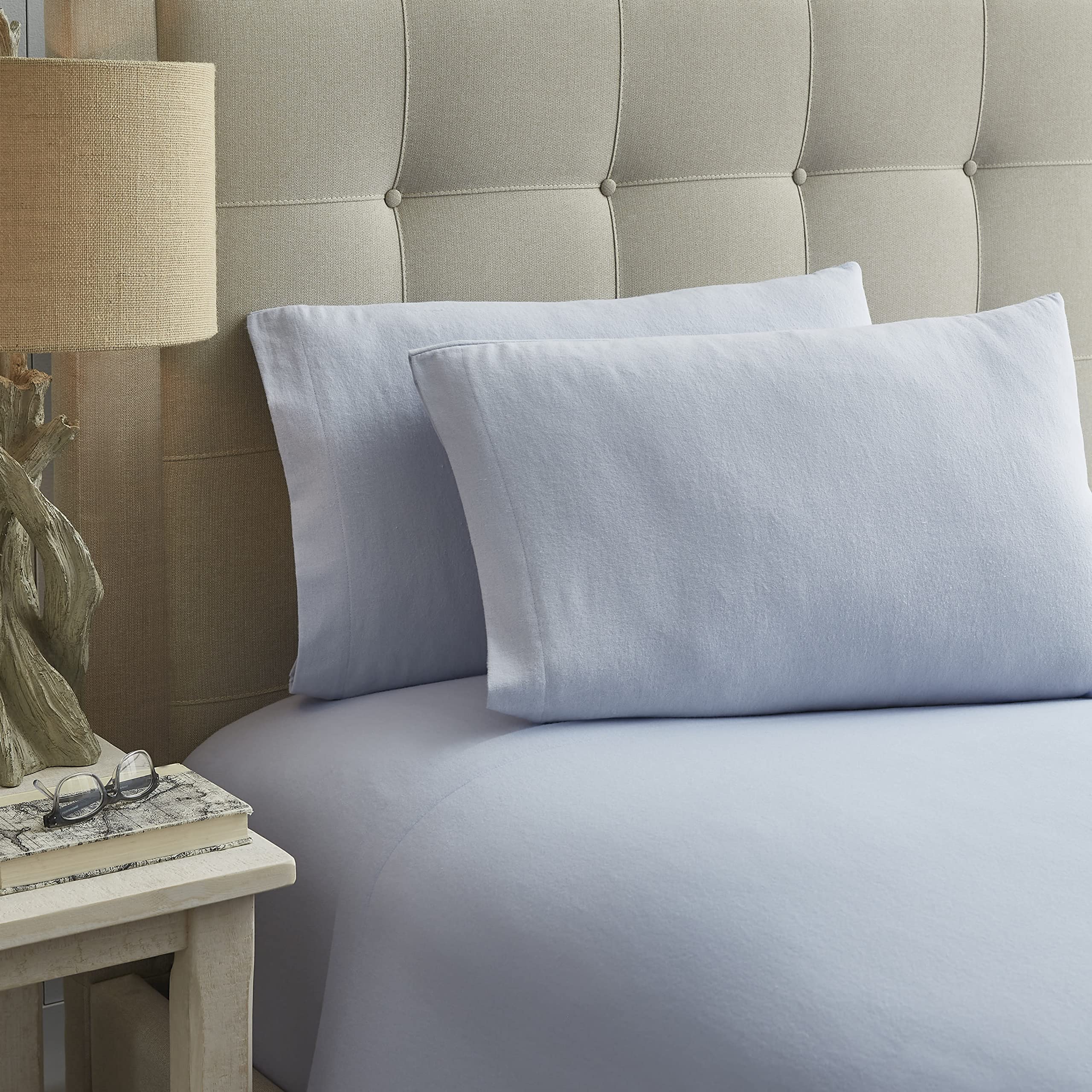 Laura Ashley - Twin Sheet Set, Cotton Flannel Bedding, Brushed For Extra Softness & Comfort (Serene Blue, Twin)