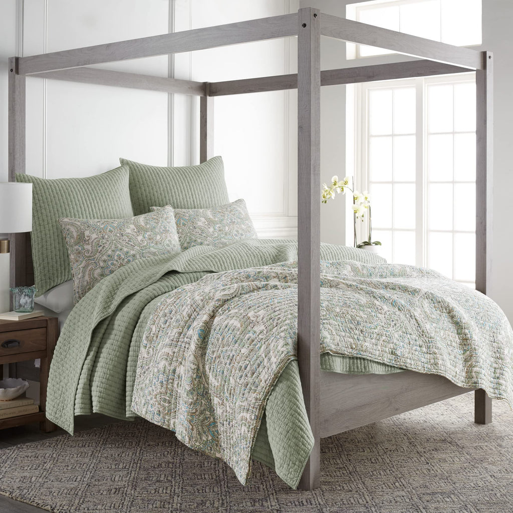 Levtex Home - Cross Stitch Desert Sage Quilt Set - 100% Cotton - Full/Queen Quilt (88X92In.) + 2 Standard Shams (26X20In.) - Rev