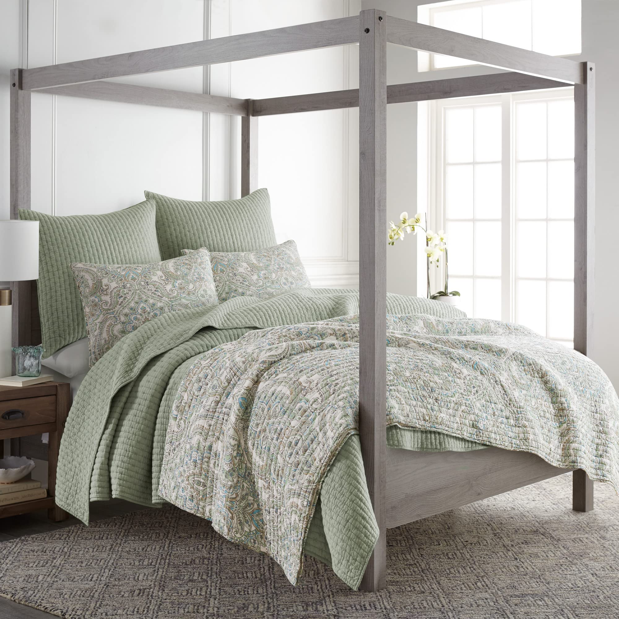 Levtex Home - Cross Stitch Desert Sage Quilt Set - 100% Cotton - Full/Queen Quilt (88X92In.) + 2 Standard Shams (26X20In.) - Rev