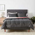 Amazon Basics Full/Queen Comforter Set with Sheets, 5-Piece Red Simple Stripe Bedding, Lightweight Microfiber Bed-in-a-Bag