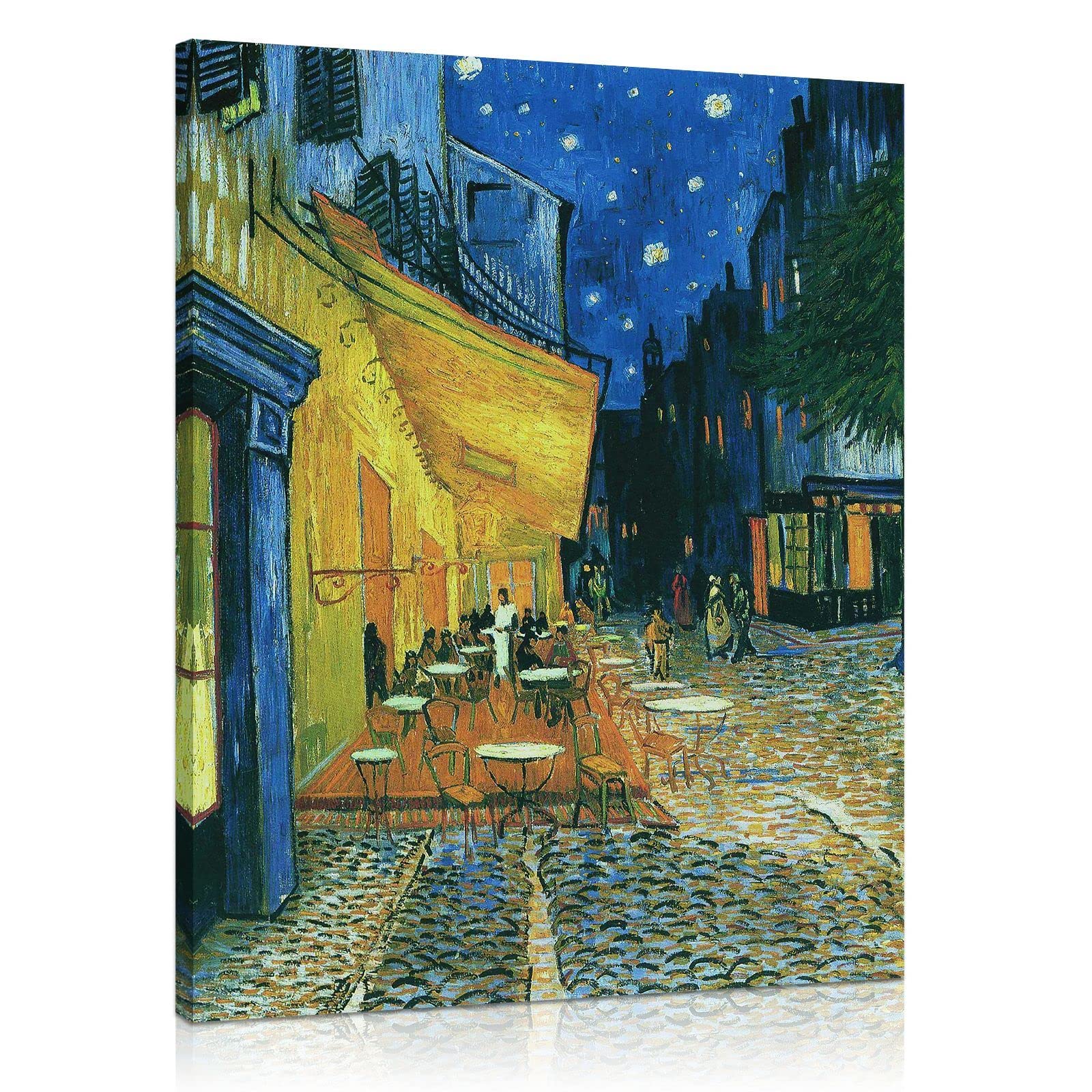 Van Gogh Canvas Wall Art: Caf   Terrace at Night Oil Painting Picture Reproduction Bedroom Decor - Famous Art Prints Large Moder