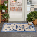 Nourison Aloha Indoor/Outdoor Blue Grey 2'8' X 4' Area Rug, Easy Cleaning, Non Shedding, Bed Room, Living Room, Dining Room, Backyard, Deck, Patio (3X4)